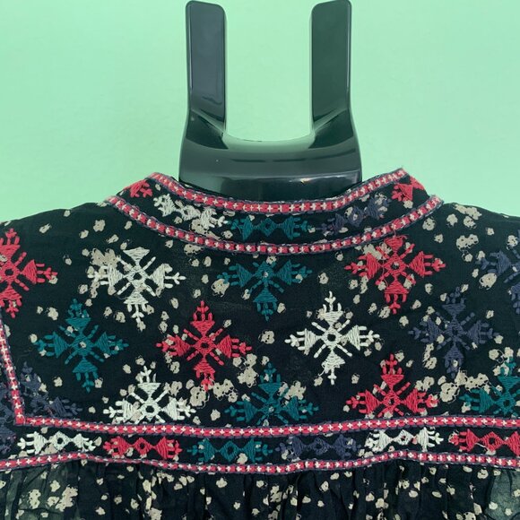 Isabel Marant Blouse Sz 36 S Black Embroidered Boho Tunic Holiday Snowflakes - Picture 11 of 15